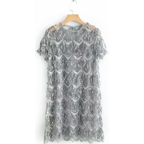 European and American sequins fashion womens 2021 new fringed beaded dress