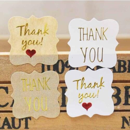 300 Pcs DIY Sealing Thank You With Red Heart Label Golden Foil HandMade With Love Label Clear Thank You Sticker labels 22x22mm