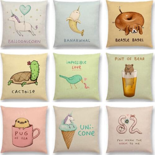 Hot Sale Super Cute Cartoon Animals Funny Nickname Unicorn Narwhal Dachshund Pug Flamingo Cushion Home Decor Sofa Throw Pillow
