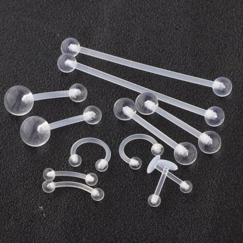 6pcs Trendy Tongue Eyebrow Belly Nose Ring Wholesales Clear Soft Bio-plastic Flexible Lip Piercing Industrial Barbell Cartilage