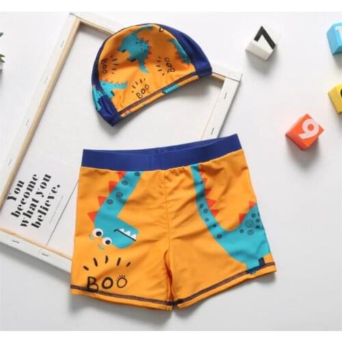2020 Summer Boy Swimwear 2-11 Years Children Cartoon Diansour Print Swimming Trunk with Hat Swim Shorts Toddler Boy Swimsuit