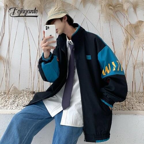 FOJAGANTO Spring Autumn Mens Korean Jacket Street Preppy Style Color-Matching Zipper Cardigan Fashion Couple Casual Jacket Male