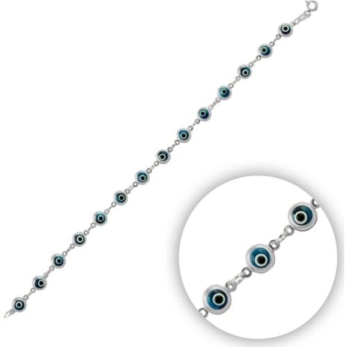 KUTAYDAN 925 Sterling Silver 5mm Hand Job Glass Eye Bead Bracelet