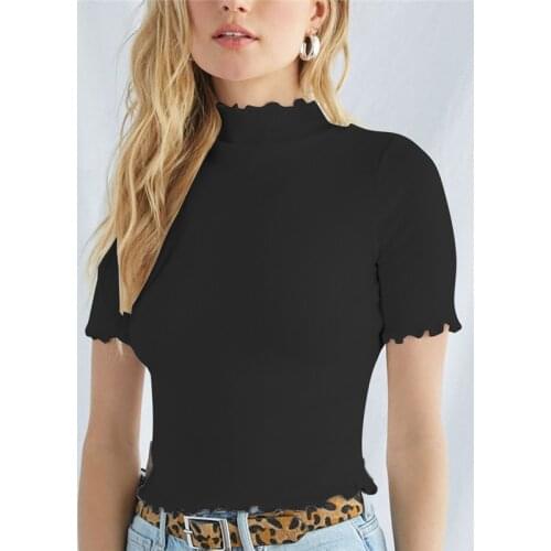 Summer Western Style Fashion Solid Slim Short Sleeve Lady Tee S-XL Woman Casual Short Cotton T-Shirt Crop Top