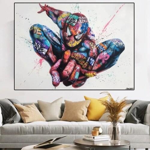 Marvel Spiderman Graffiti Street Art Anime Posters Painting Pop Disney Movie Canvas Print Art Wall Picture For Living Room Decor