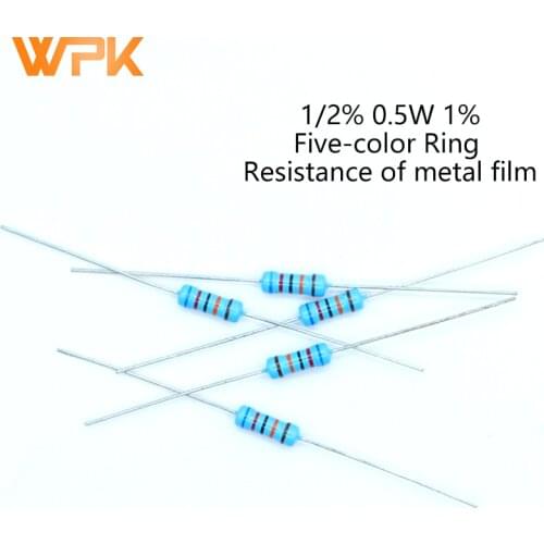 100Pcs 1/2W Metal Film Resistor 0R-22M 1% Tolerance 0.82R 2R 7.5R 8.2R 24R 30R 39R 43R 220R 620R 1K 1.3K 4.3K 10 Ohm Resistance