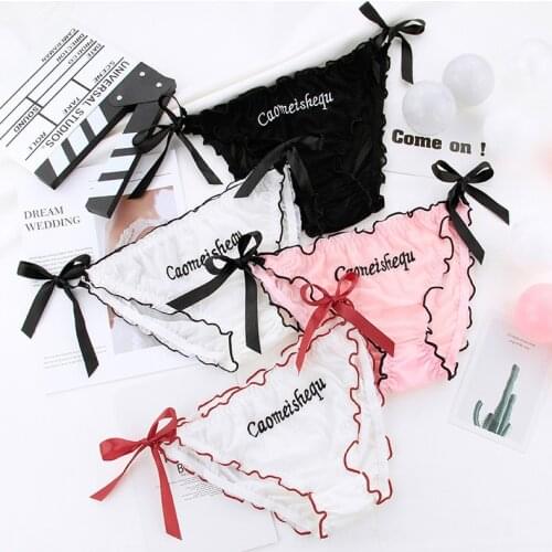 XIXIYIPIN Cute Mesh Transparent Sexy Lace-up Panties Women Thongs Pink Panties Fashion Letter Women Underwear Kawaii Briefs