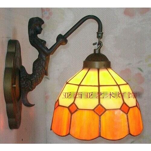 Fashion tiffany Mediterranean Mermaid mirror light fashion rustic wall lamp bed lamps