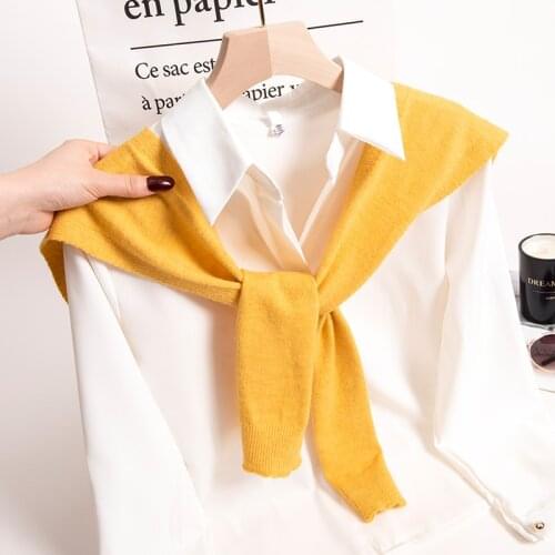 Fashion Knit Warm Shawl Autumn Women Poncho Blouse Shoulders Fake Collar Cape Knotted Scarf Solid Color Beige Neck Guard Scarve