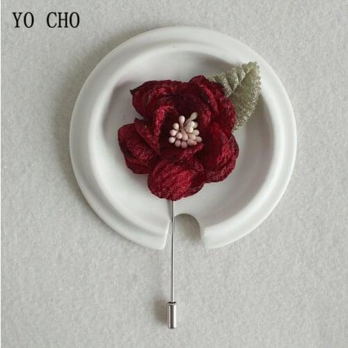 YO CHO 3pc Men Corsage Groom Brooch Wedding Corsage Prom Party Boutonniere Artificial Fabric Rose Flower Wedding Planner Supply