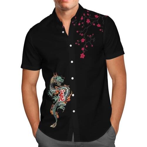 Dragon Print Short Sleeve Shirts For Men Loose Cardigan Button Shirts Plus Size Hawaiian Style Summer 2021 Ventilated Shirt W-55