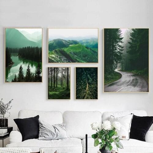 Mountain Lake Forest Road Travel Quotes Wall Art Canvas Painting Modern Posters and Prints Wall Pictures for Living Room Decor