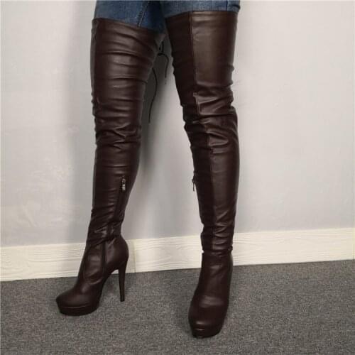 Real Photo Overknee Women Platform Thigh High Boots Sexy Stiletto High Heels Boots Round Toe Party Shoes Woman Plus US Size14 15