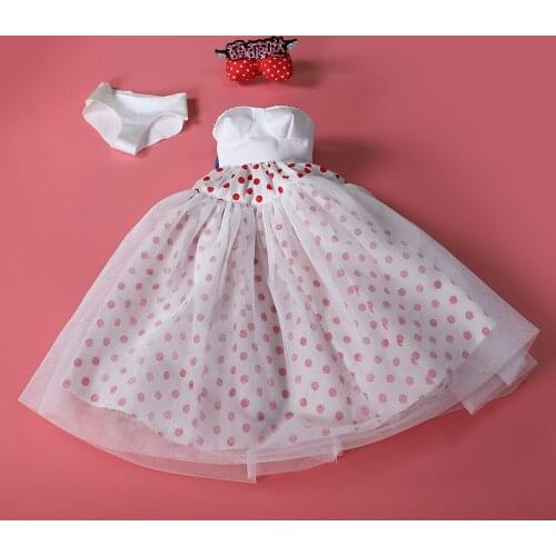 Doll clothes 1/3 BJD 62 cm high quality elegant pink polka dot white yarn suspender skirt cute headdress SD