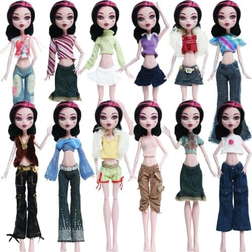One Set Fashion Doll Outfit Daily Casual Wear Trousers Blouse Jeans Dress Clothes for Monster High Doll Accessories DIY Toy