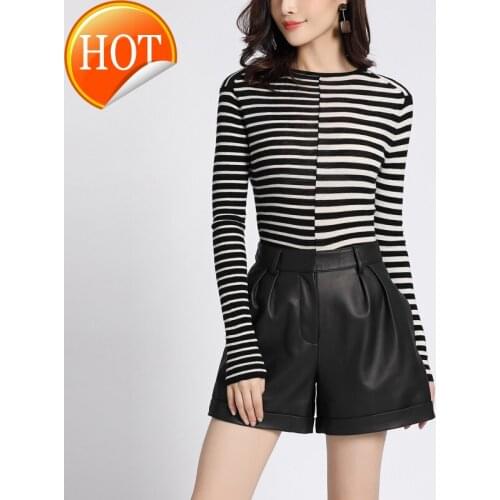 Autumn winter 2020 new leather shorts, sheepskin leather pants, hot pants, boot pants, wide leg pants, fashionable and