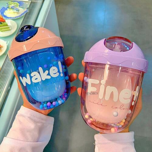 300Ml Cartoon Cute Straw Plastic Water Bottle Bpa Free Outdoor Transparent Juice Drinking Cup Suitable For Adult Children