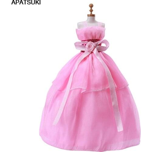 Pink Bowknot Doll Dress Dolls Clothes For Barbie Doll Outfits Princess Party Dresses Wedding Gown For Kids Dollhouse DIY Toys