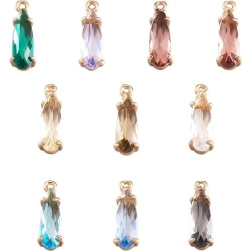 50pcs Faceted Glass Pendants Charms with Brass Open Back Settings Teardrop for Jewelry Making DIY Earring Bracelet 14.5x4.5x4mm