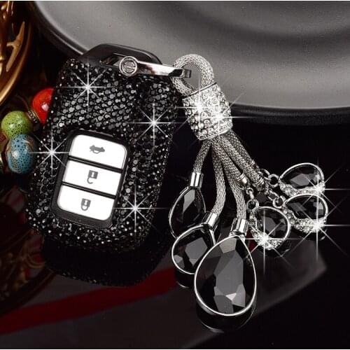 Full Diamond Car Key Bag For HONDA Civic Accord Avancier Crider Vezel Odyssey Car Key Protective Shell Ladies Car Ornaments
