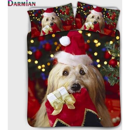 DARMIAN Cute Afghan Hound Dog Print Bedding Duvet Cover Boys Girls Single Double Quilt Cover and Pillowcase Set Merry Christmas
