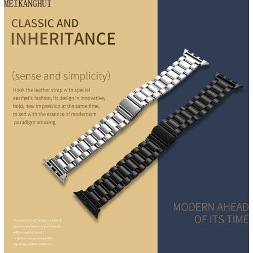 MEIKANGHUI Premium Apple watch series three bead solid stainless steel watchband 38mm 42mm