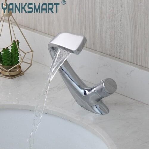 YANKSMART Luxury Chrome Polished Bathroom Faucet Basin Sink Deck Mounted Single Handle Faucet Bathtub Washbasin Mixer Water Tap