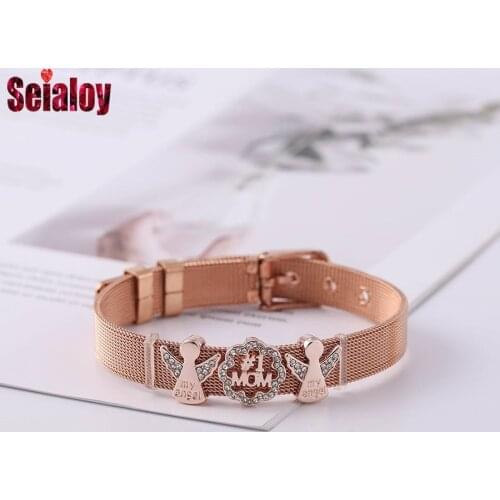 Rose Gold Stainless Steel Mesh Watch Belt Bracelets For Women Girls Original Lucky Angel Butterfly Charm Watch Chain Bracelet
