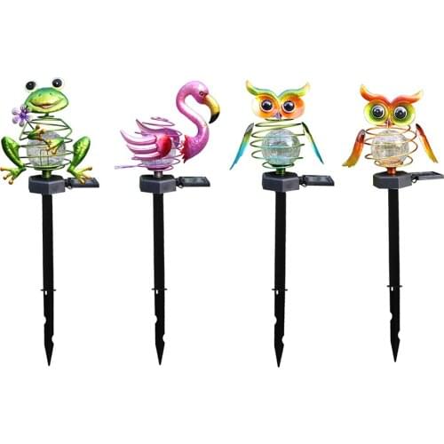 LED Solar Lawn Stake Lamp Frog Flamingo Owl Cracked Ground Plug Lamp Outdoor Yard Garden Lawn Landscape Lighting Decor