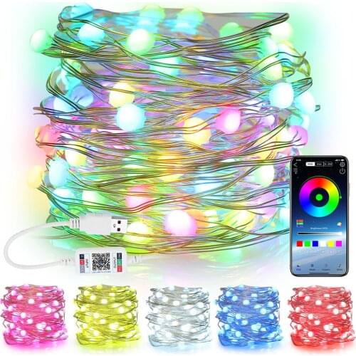 IP65 Smart Christmas Lights USB Bluetooth-compatible Timer LED String Lights Sound Holiday Lighting Outdoor Decor Fairy Lights