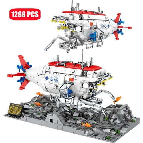1288Pcs Military Technical Deep-sea Manned Submersible Model Building Blocks Jiaolong Submarine Bricks Kids Toys Birthday Gifts