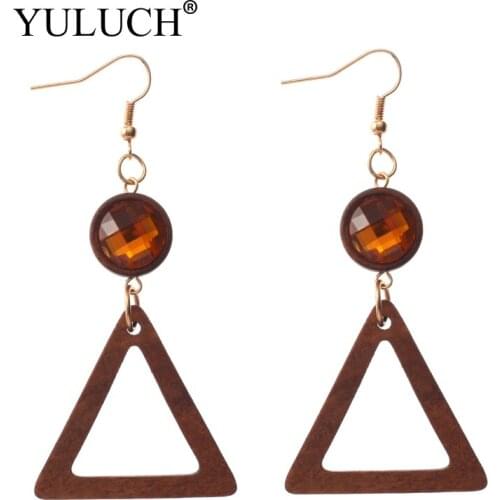 YULUCH NEW Triangle Round Natural Wood Drop Earrings Womens Wooden Jewelry Dangle Earring