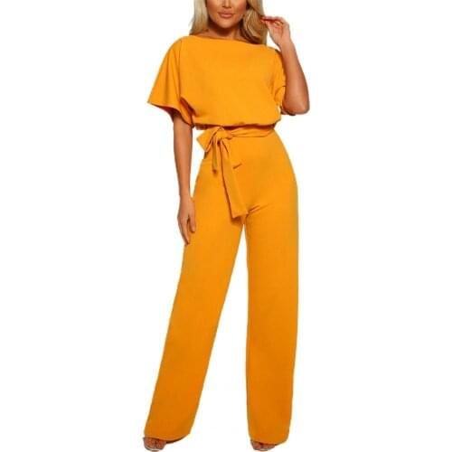 60%HOTJumpsuit Lace Up High Waist Elegant Women Solid Color Straight Leg Romper for Work