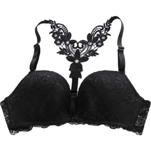 Women Lace Front Closure Floral Deep V Backless Bralette Sexy Lingerie Women Adjustable Push Up Bras Underwear