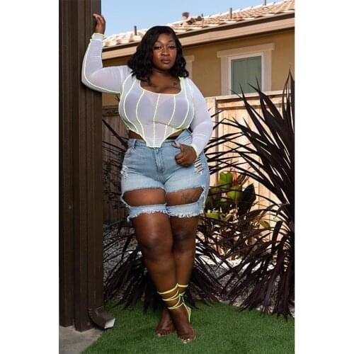 2021 INS New Summer Leisure Women Fashion Street Slim Sexy Long Sleeves Clashing Colors Night Club See-Through Top