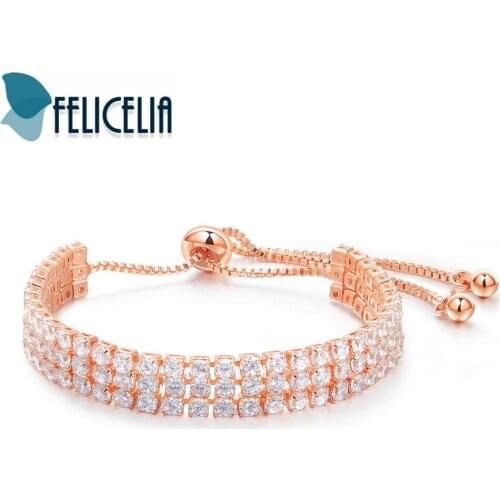 Felicelia 3 Rows Cubic Zirconia Tennis Bracelet for Women Wedding Engagement Jewelry Silver/ Rose Gold Color Adjustable Chain