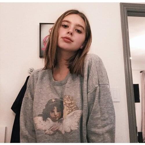 Gothic Harajuku Vintage Angel Cartoon cute print Warm Long-Sleeve Sweatshirt Ulzzang Streetwear kawaii fun Casual Women Cute Top