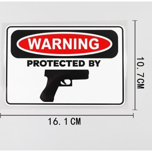 16.1CM*10.7CM Protected By Hand Gun Decal Warning PVC Waterproof Car Sticker 1 Pcs