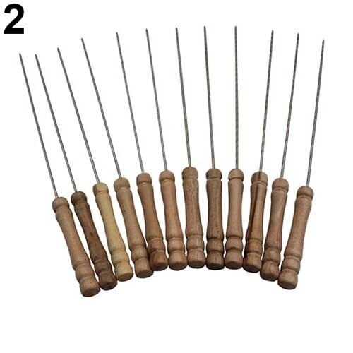 10/12 Pcs Outdoor Picnic BBQ Barbecue Skewers Roast Stick Stainless Steel Needle