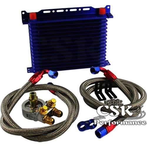 15 Row Engine Racing Trust Oil Cooler Thermostat Adapter hose Kit For Japan Car/Truck Blue/ Black