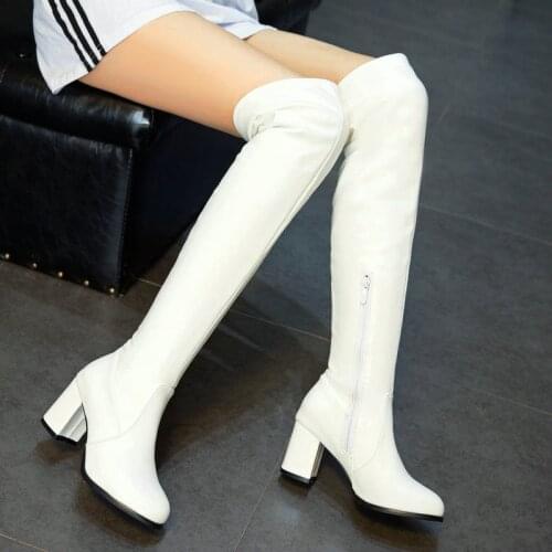 2020Fashion Knee High Boots Womens Winter Boots Thick High Heels Long Boots Round Zipper Winter Autumn Shoes Woman