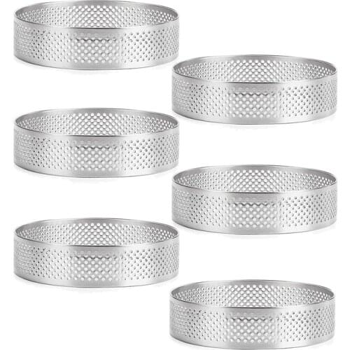 6 Pack Stainless Steel Tart Rings, Heat-Resistant Perforated Cake Mousse Ring,Cake Ring Mold,Round Cake Baking Tools
