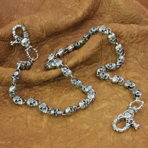 925 Sterling Silver Skull KeyChain Mens Biker Rock Punk Wallet Chain TA169WC