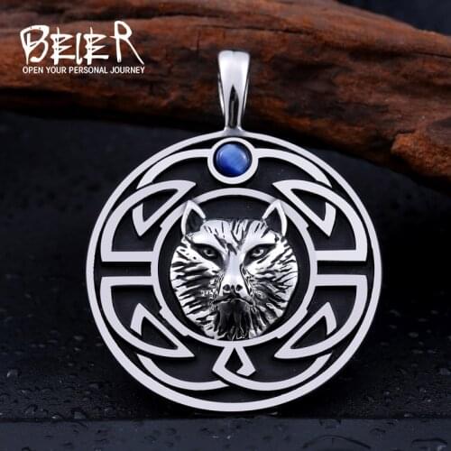 Beier 316L Stainless Steel Viking Pendant Necklace Fox New Style Norse Jewelry Knot Rune Men Pendant LLBP8-232P