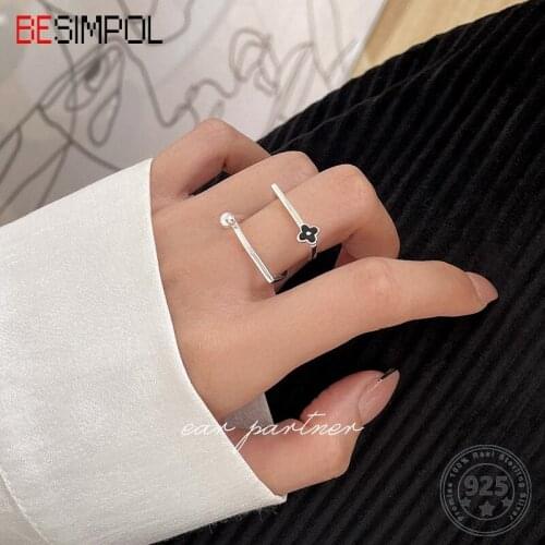 Besimpol Fashion Stackable 925 Sterling Silver Flower Ring Minimalist Adjustable Small Bead Rings For Women Party Fine Jewelry