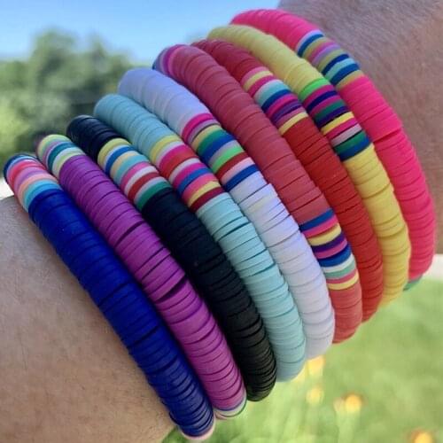 KSRA Bohemia Rainbow Bracelet For Women Colorful Polymer Clay Waxed String Bracelets Wristband Boho Jewelry 2020 New