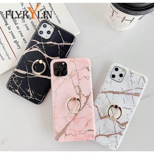 FLYKYLIN Ring Stand Marble Case For iphone 13 11 Pro Max 12 Mini 6 6S 7 8 Plus XR X XS Back Cover Fashion Silicone Phone Coque