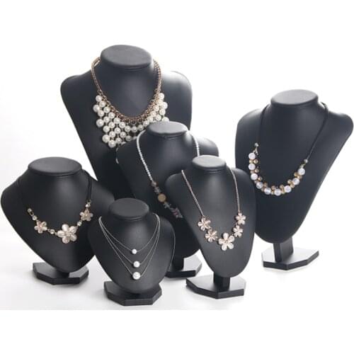 Model Bust Show Exhibitor 6 Options PU Black Leather Jewelry Display Woman Necklaces Pendants Mannequin Jewelry Stand Organizer