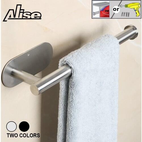 Alise Stainless Steel Bathroom Towel Holder Wall-Mounted Towel Hooks Matte Black 3M Self-Adhesive Toilet Paper Rack Hardware