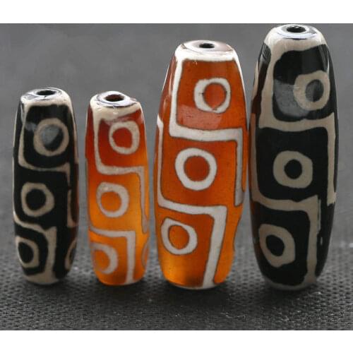 Tibetand Dzi Nine Eyes Dzi Beads Black and Red Agates Long Shuttle Beads 30mm 40mm TSB0444